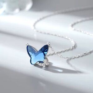 Butterfly Necklace Blue Zircon Stone and Pave Set AAA Cubic Zirconias